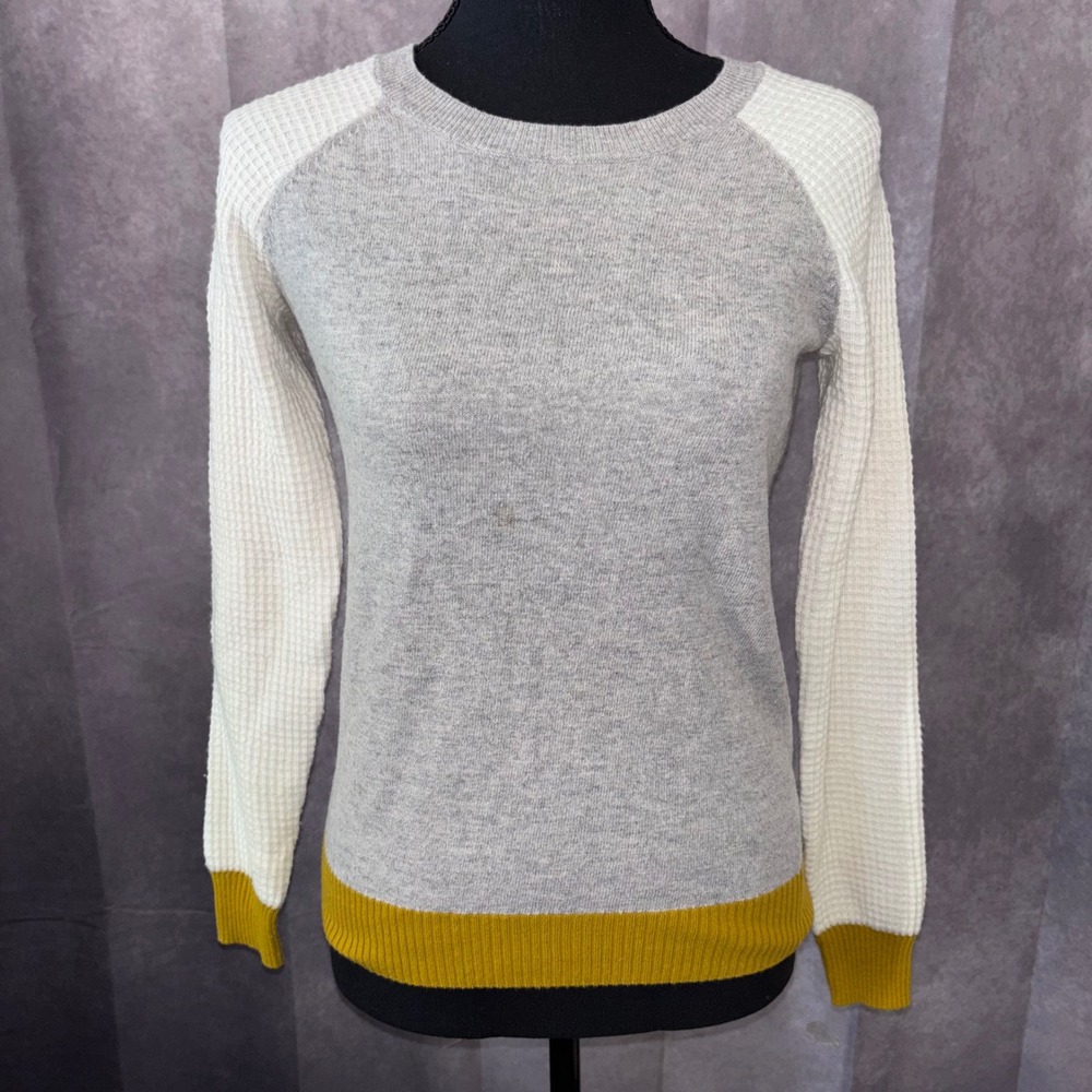 Madewell Womens XS Grey White Yellow‎ Colorblock Preppy Sweater